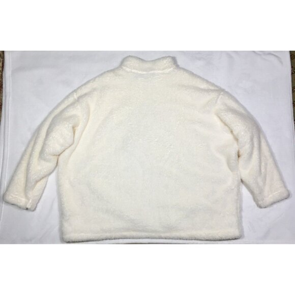 Lands End Full Zip Teddy Jacket 3X Ivory Soft Cozy Zip Pockets Plus Size Bust64" - Picture 2 of 10